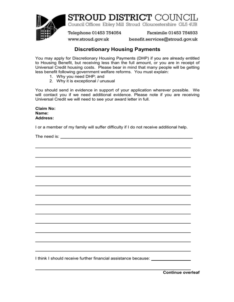 Discretionary Housing Payments Application Form