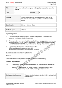 NZQA Unit Standard 21611: Scientific Activity