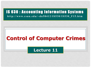 Control of Computer Crimes Lecture 11 IS 630 : Accounting Information Systems