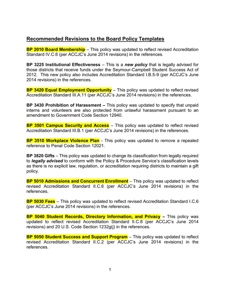 Proposed Peralta BP and AP Updates