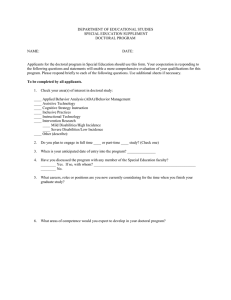 DEPARTMENT OF EDUCATIONAL STUDIES SPECIAL EDUCATION SUPPLEMENT DOCTORAL PROGRAM