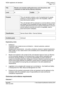 Unit Standard: Staff Performance & Customer Service (Level 4)