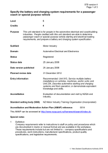 Specify the battery and charging system requirements for a passenger