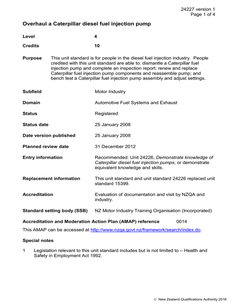 Overhaul a Caterpillar diesel fuel injection pump