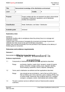 Distribution Environment Knowledge: Unit Standard 414