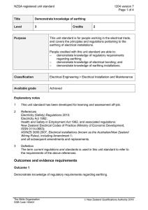 Earthing Knowledge: NZ Electrical Unit Standard 1204