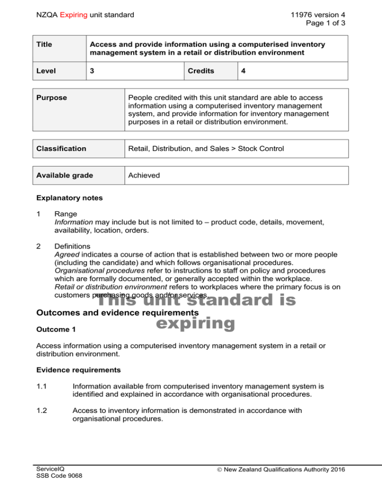 Nzqa Unit Standard 11976 Version 4