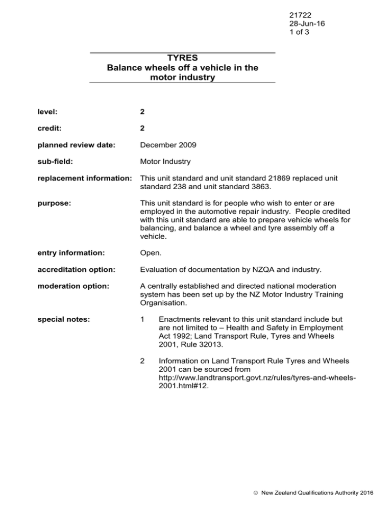 TYRES Balance wheels off a vehicle in the motor industry
