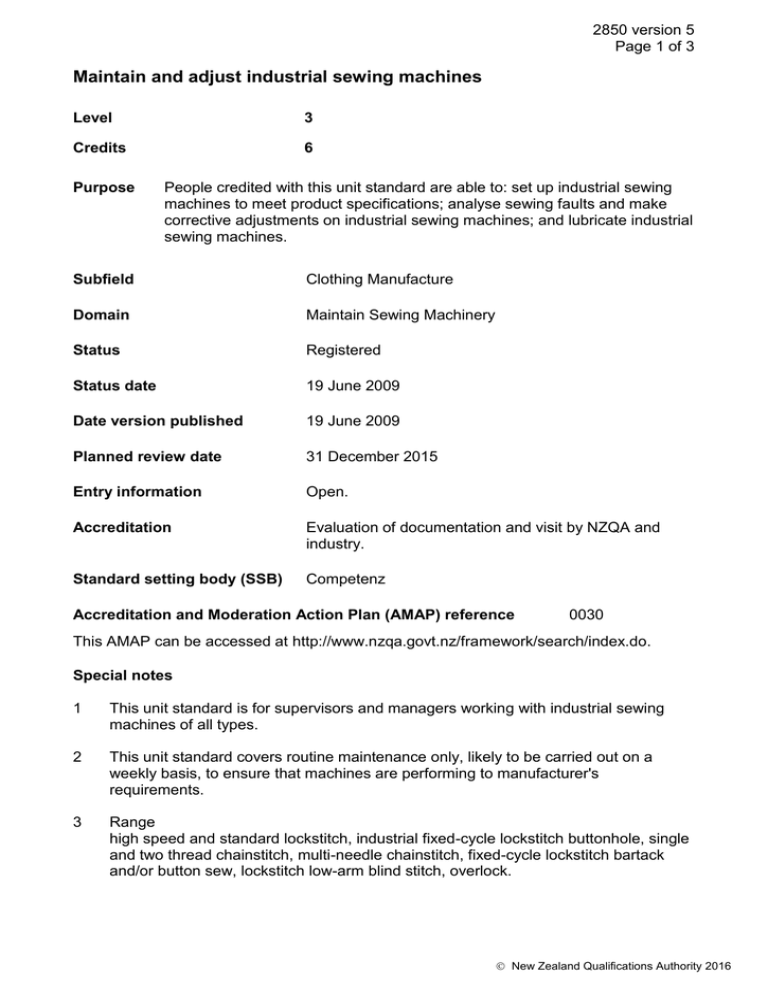 Maintain and adjust industrial sewing machines