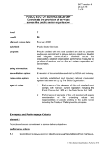 PUBLIC SECTOR SERVICE DELIVERY Coordinate the provision of services