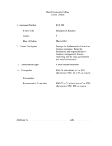 Maui Community College Course Outline  1.  Alpha and Number