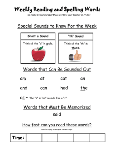 Weekly Reading and Spelling Words