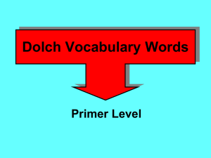 Dolch Vocabulary Words Primer Level