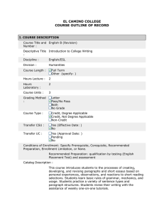 EL CAMINO COLLEGE COURSE OUTLINE OF RECORD