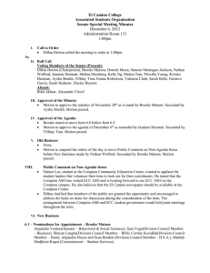 El Camino College Associated Students Organization Senate Special Meeting Minutes December 6, 2012