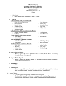 El Camino College Associated Students Organization Senate Special Meeting Minutes October 25, 2012