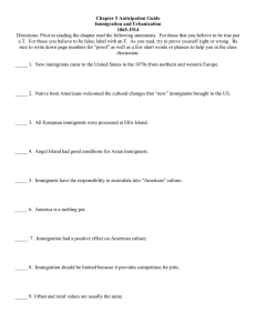 Immigration & Urbanization Anticipation Guide (1865-1914)
