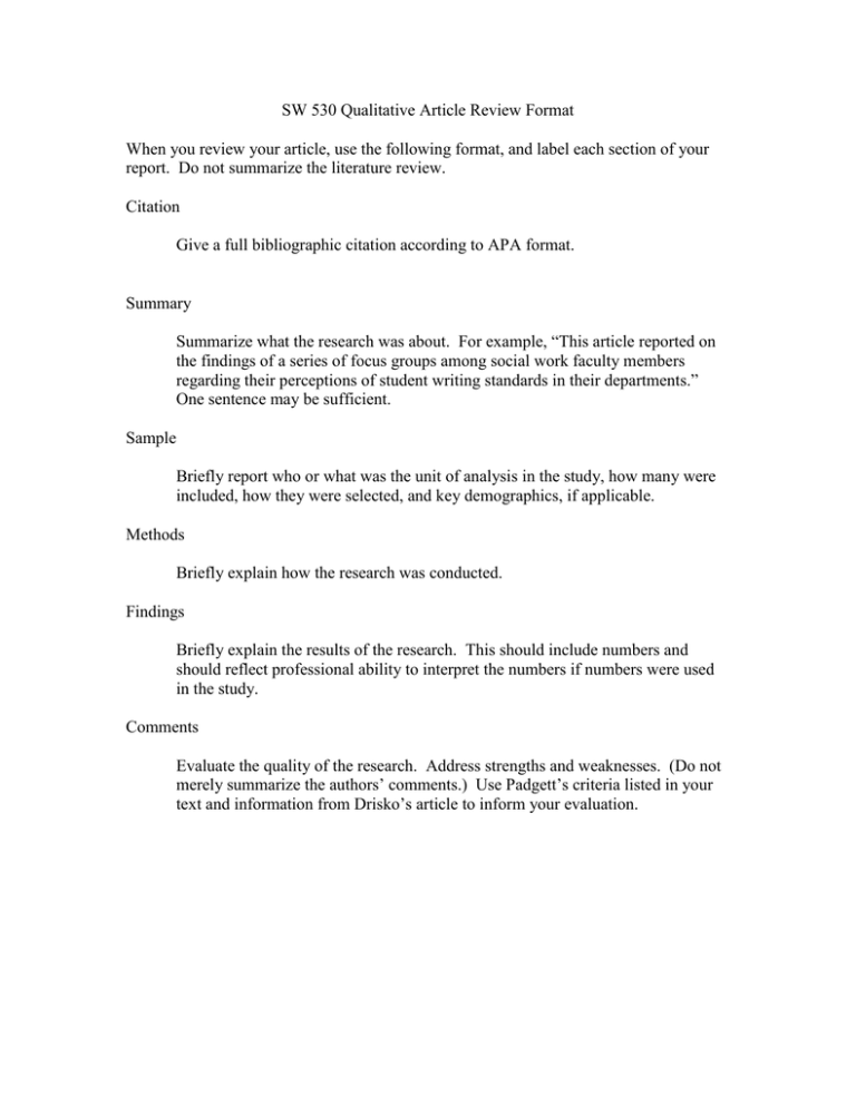 Article Review Format