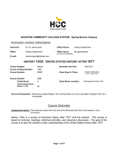 Spring Branch HCCS 1100 History 1302 Syllabus Monday and Wednesday Fall 2014.doc