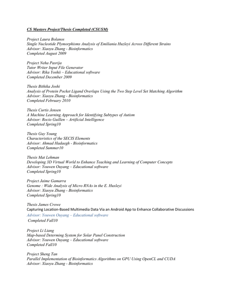 CS Masters Projects & Theses - CSUSM