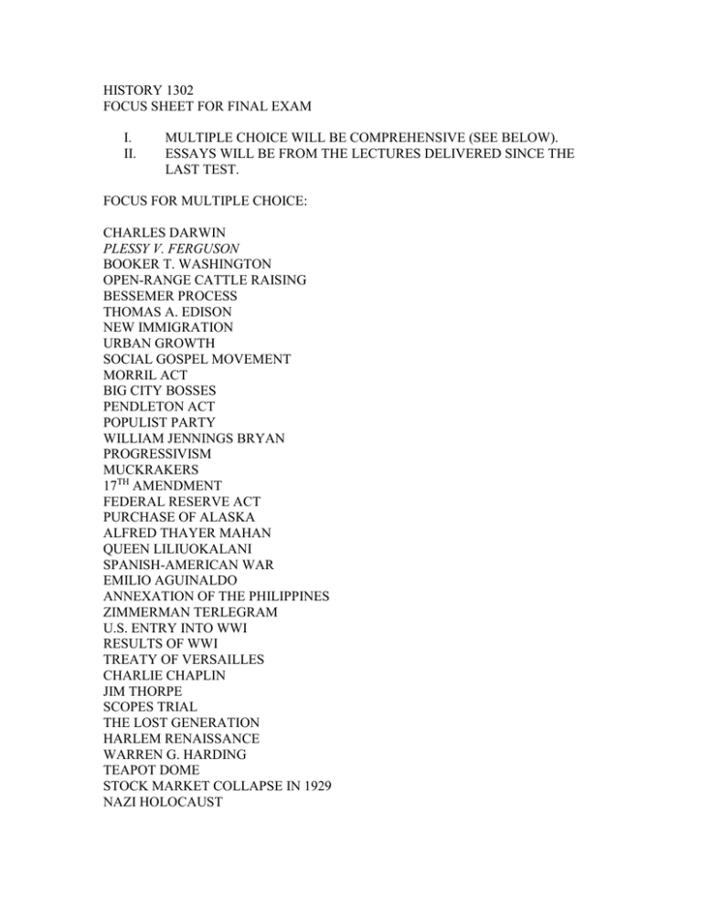 HISTORY 1302 FOCUS FOR FINAL.doc