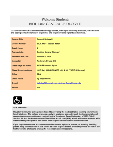 Bio 1407 - General Bio 2 - sec 45191 - Syllabus - Summer II, 2013 - Andrew Evans - HCC Katy.doc