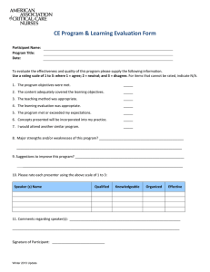 Program Learning Evaluation Form