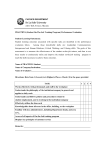 PHYSICS DEPARTMENT PRACPHYS (Student On-The-Job Training Program) Performance Evaluation  Student Learning Outcome(s):