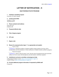 UCA Program Inactivation/Reactivation Notification Form