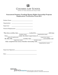 Guaranteed Summer Funding/ Human Rights Internship Program Employment Verification Form 2013