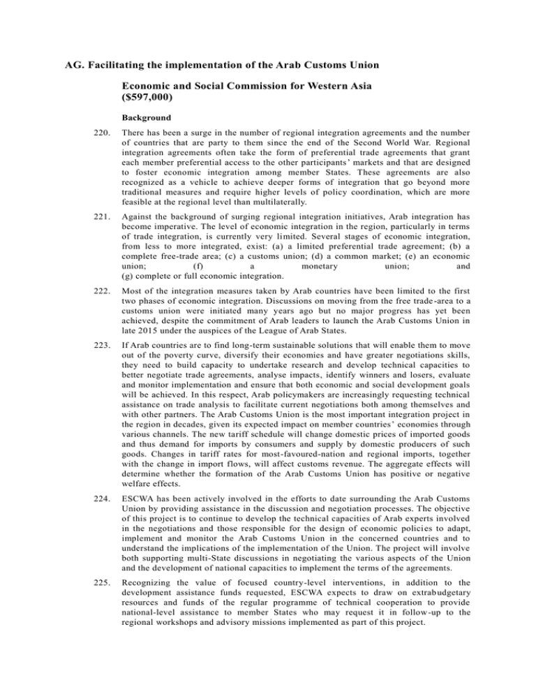 Facilitating the implementation of the Arab Customs Union