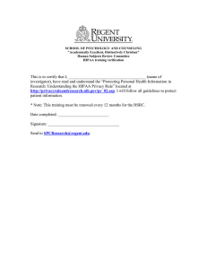 SCHOOL OF PSYCHOLOGY AND COUNSELING &#34;Academically Excellent, Distinctively Christian&#34;