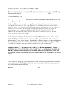 WATSON SCHOOL ACCEPTANCE OF RISK FORM