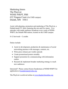 Marketing Intern The PlayList WDSE-WRPT, PBS 632 Niagara Court