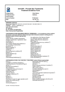 – Provide Spa Treatments Unit 829 Treatment Evidence Form