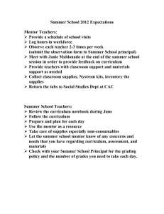 Summer School 2012 Expectations  Mentor Teachers: