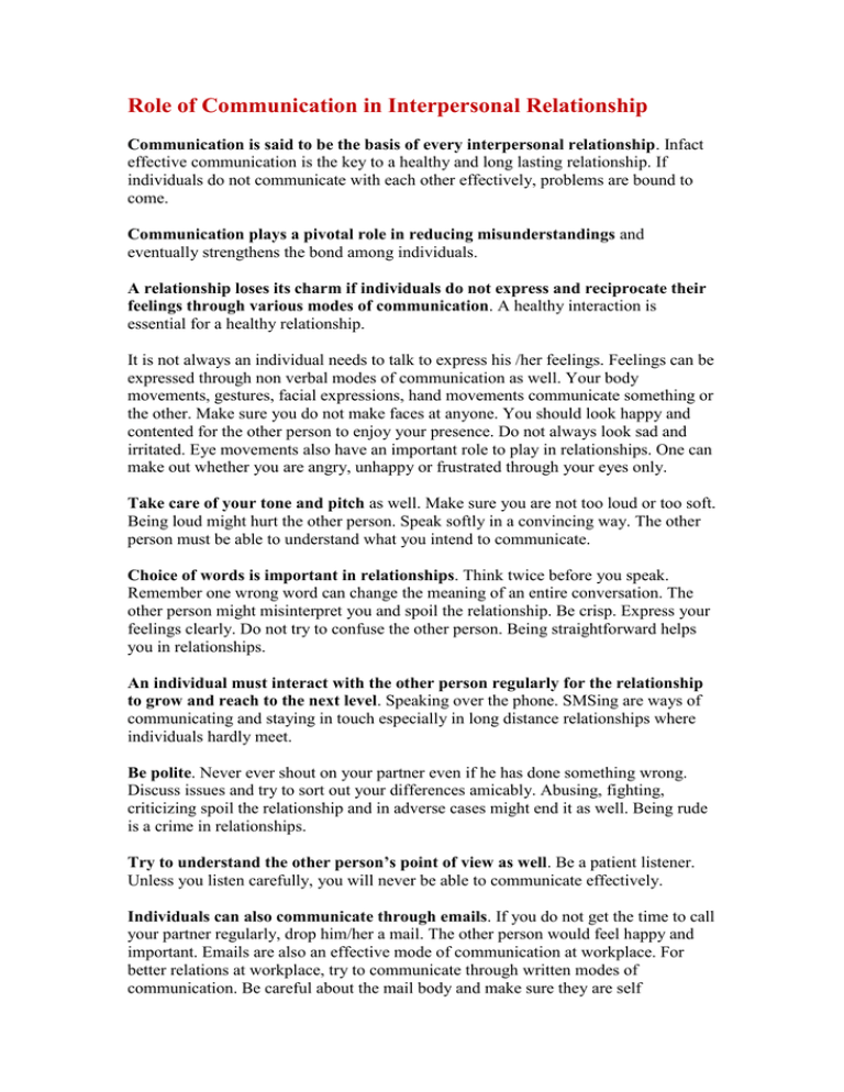 Role of Communication in Interpersonal Relationship