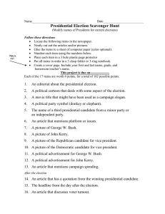 4th Grade Presidential Scavenger Hunt