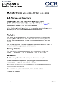 Atoms and reactions - MCQ topic quiz - Lesson element (DOC, 254KB) Updated 29/03/2016