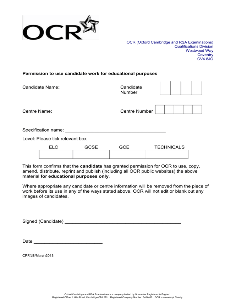 : Candidate Number