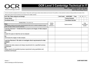 Data Analysis & Design Unit Recording Sheet (OCR Level 3 IT)