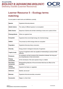 Ecology Terms Matching Worksheet - High School Biology
