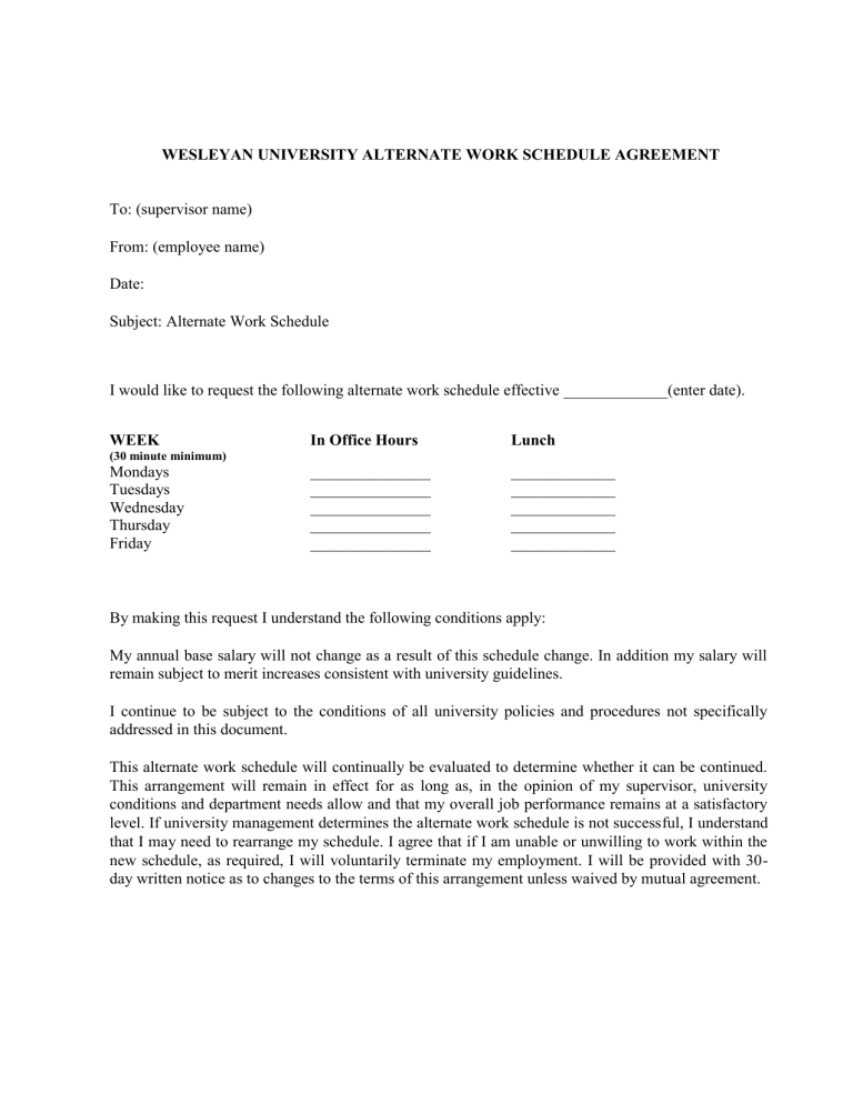 Alternate Work Schedule Agreement