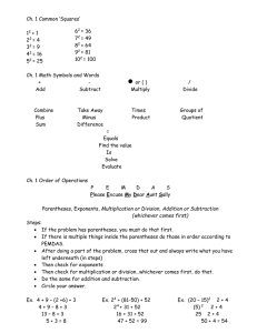 Math Symbols and Order of Operations Notes