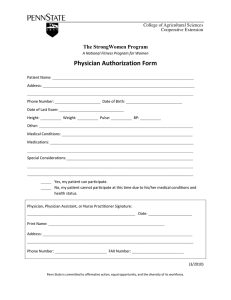 Physician Authorization Form  The StrongWomen Program