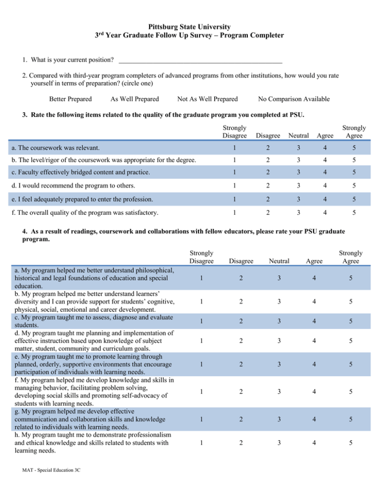 MAT Special Education 3rd Year Graduate FollowUp Survey
