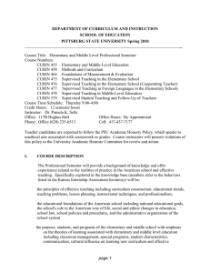 Elementary & Middle Level Professional Semester Syllabus