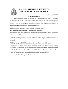BANARAS HINDU UNINVESITY DEPARTMENT OF PSYCHOLOGY
