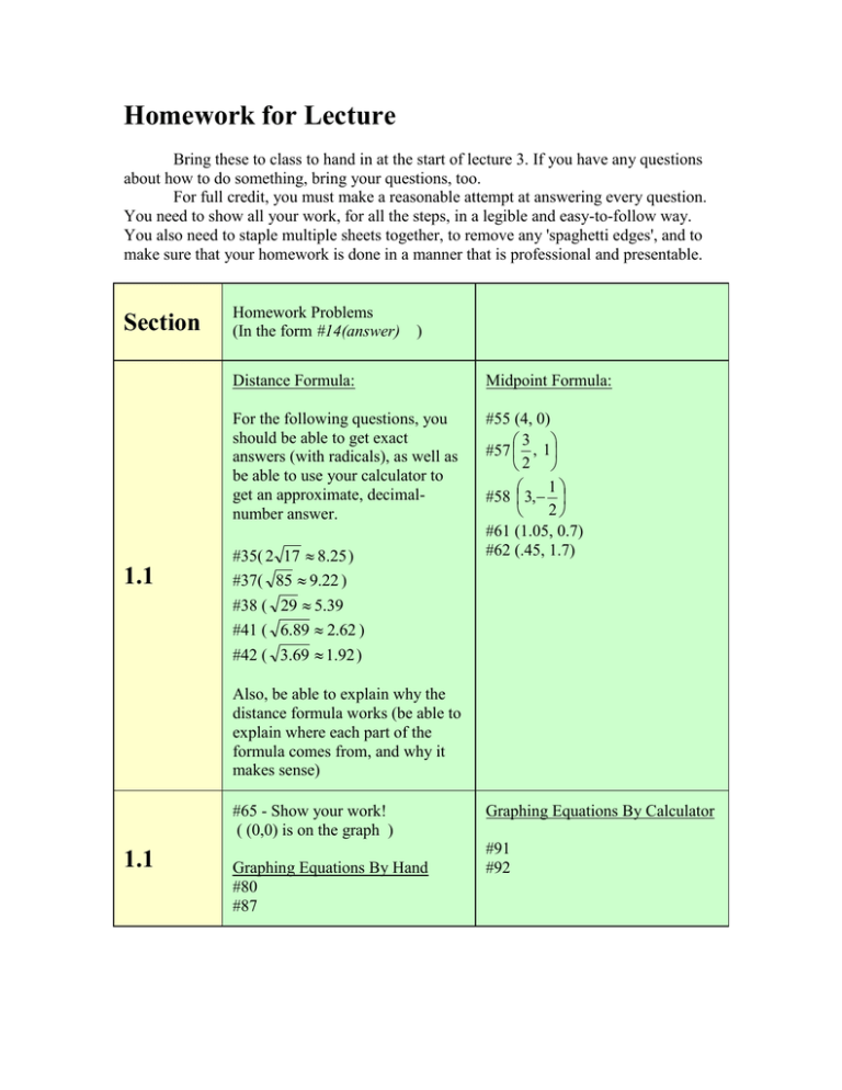 Distance & Midpoint Homework: Graphing Equations