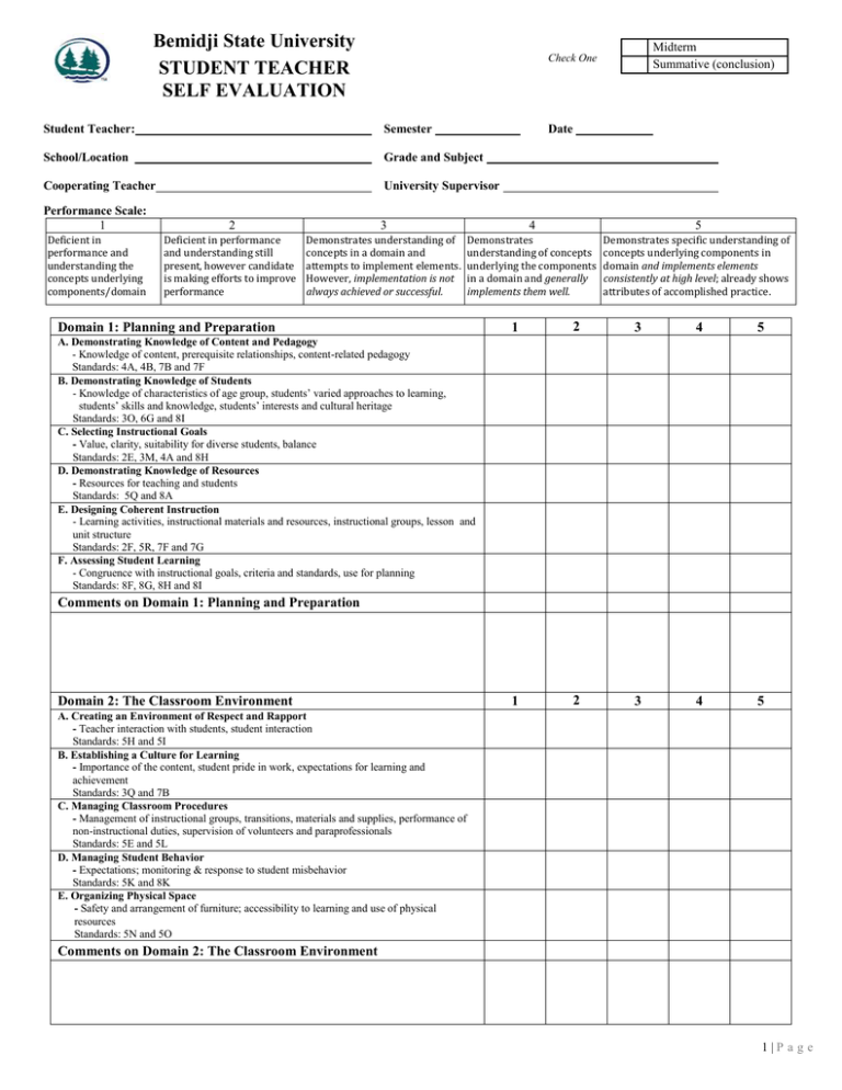 Student Teacher Self Evaluation